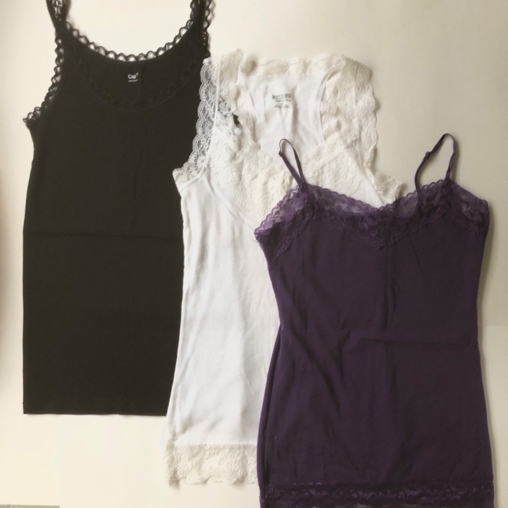 3 Cami Tee Tops, White, Purple, Black - Picture 2 of 6